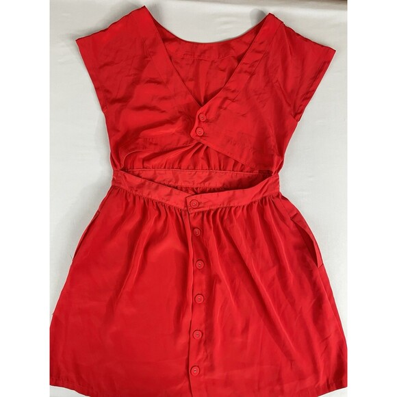 MNG By Mango Cut Out Back Dress  Two Pockets Button Back Women's Large Red - Picture 4 of 15